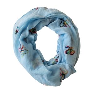 Viscose Embroidered Butterfly Scarf Light Blue